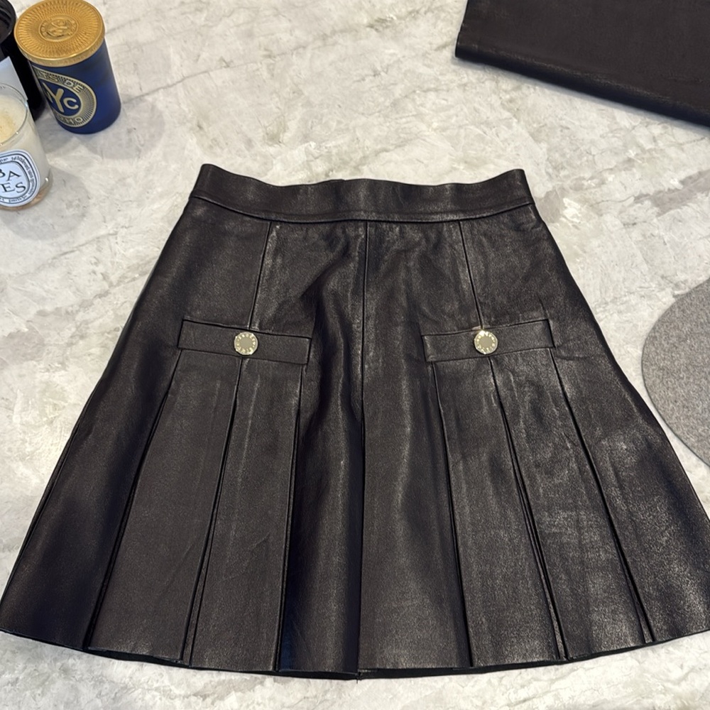 Sandro Black Leather Pleated Skirt 0 - Picture 1 of 9